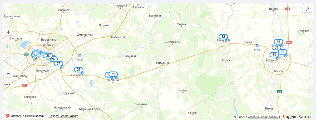 Маршрут рейса с остановками на карте — GPS-мониторинг автобусов AI-Bus